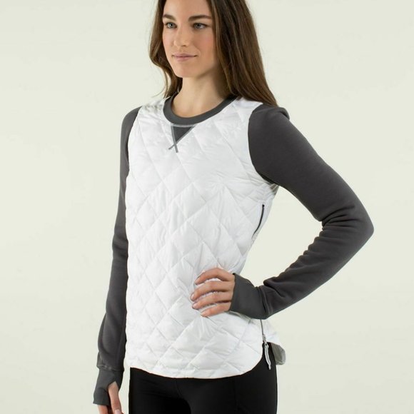 lululemon athletica Tops - Lululemon Fluff Off Crew White Gray Pullover 800 Fill Premium Down Size 6 H12382